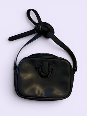 True Religion Black Leather Mini Camera Bag